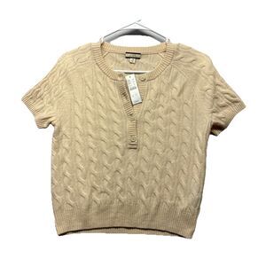 New J. Crew Cashmere Cable-Knit Henley T-shirt Sweater Size XS Beige BH453
